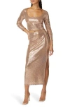Bebe Two Piece Long Sleeve Shimmer Set In Gold