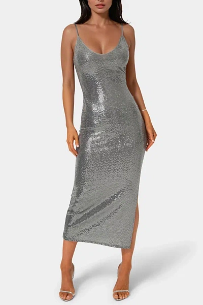 Bebe Disco Dot Sequin Maxi Tank Bodycon Dress In Pewter, Women's At Urban Outfitters In Gray