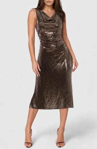 Bebe Disco Dot Shirred Maxi Dress In Gold