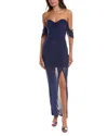 Bebe Off Shoulder Mesh Dress In Navy