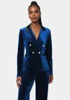 Bebe Double Breast Combo Satin Velour Blazer In Galactic Cobalt