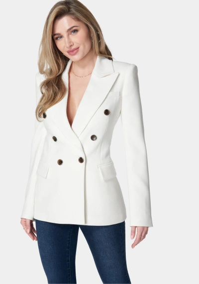 Bebe Double Breast Tailored Shoulder Jacket In White Alyssum