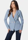 Shop Bebe Double Breast Tailored Woven Twill Blazer In Sphere Blue