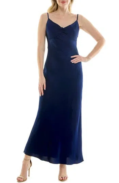 Bebe Draped Back Crepe Maxi Slipdress In Blue
