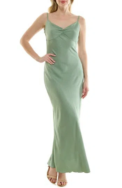 Bebe Draped Back Crepe Maxi Slipdress In Green