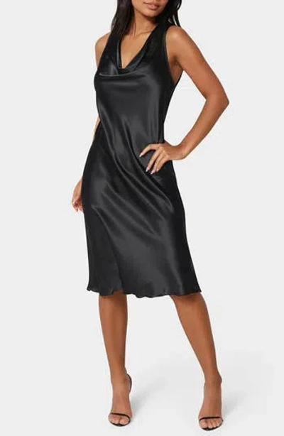 BEBE BEBE DRAPED SLEEVELESS SATIN SLIPDRESS