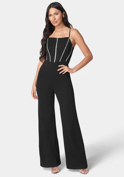 Bebe Embellished Corset Jumpsuit In Black