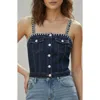 Bebe Embellished Denim Croset Top In Blue