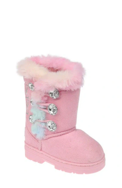 Bebe Kids' Embellished Faux Fur Lined Winter Boot In Pink Multi