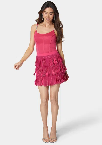 Bebe Embellished Fringe Skirt In Cabaret