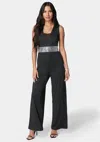 BEBE EMBELLISHED WIDE LEG JUMPSUIT