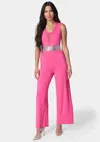 Bebe Embellished Wide Leg Jumpsuit In Fuchsia Pink