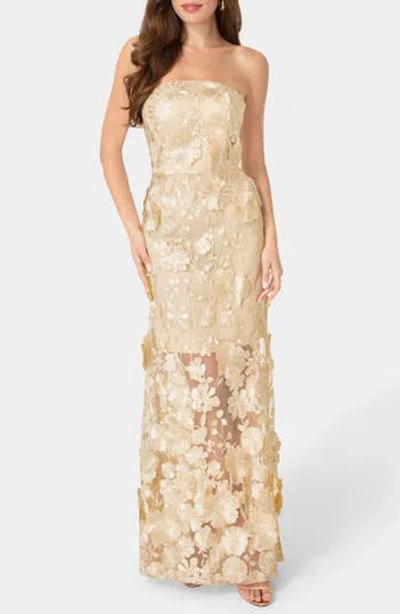Bebe Embroidered Strapless Gown In White