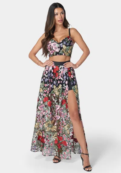 Bebe Embroidered Two Piece Set In Black Multi