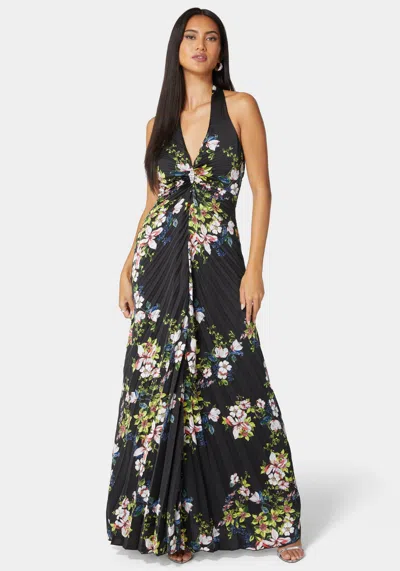Bebe Estelle Pleated Satin Maxi In Black,multi