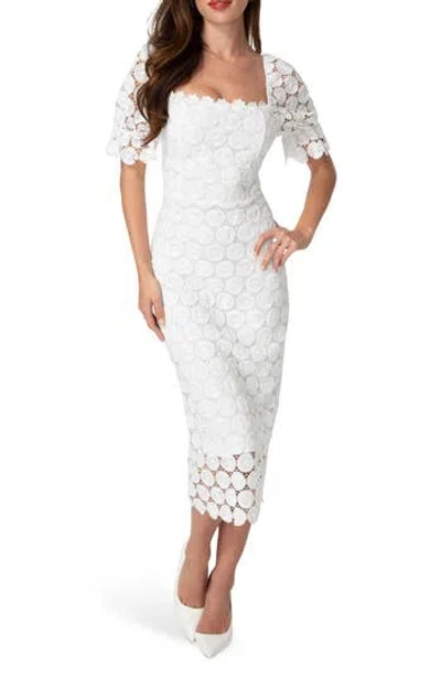 Bebe Eyelet Elbow Sleeve Midi Dress In White