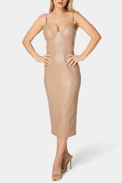 Bebe Faux Leather Bustier Midi Dress In Brown