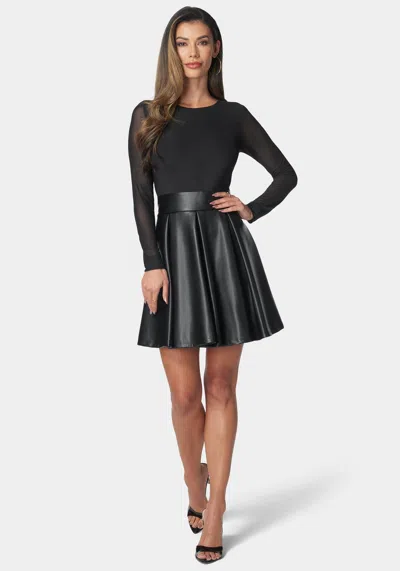 Bebe Faux Leather Flare Dress In Black