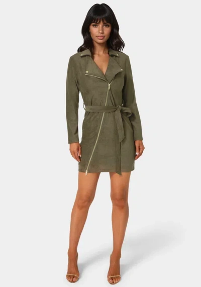 Bebe Faux Suede Moto Dress In Green