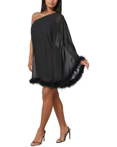 BEBE BEBE FEATHER CHIFFON ONE SHOULDER CAPE DRESS