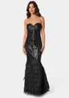 Bebe Feather Gown In Black