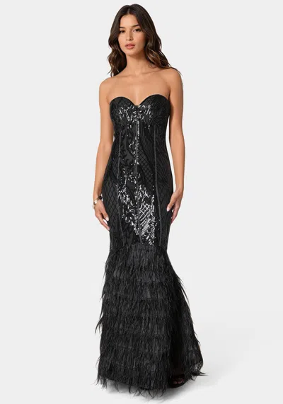 Bebe Feather Gown In Black