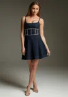 Bebe Fit & Flare Denim Dress Embellished With Crystals By Swarovski In Indigo Wash