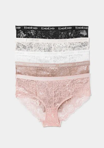 Bebe Five Pack Lace Hipster Set In Black Bone