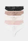 Bebe Five Pack Lace Tanga Set With Back Cut Out Detail In Black Bone