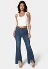Bebe Flare Pant With Rhinestone Fringe In Indigo Wash