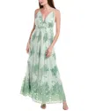 Bebe Plunge Neck Embroidered Maxi Dress