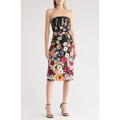 Bebe Delilah Floral Embroidered Dress In Black,multi