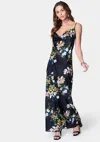Shop Bebe Floral Cowl Neck Maxi Dress In Black,multi