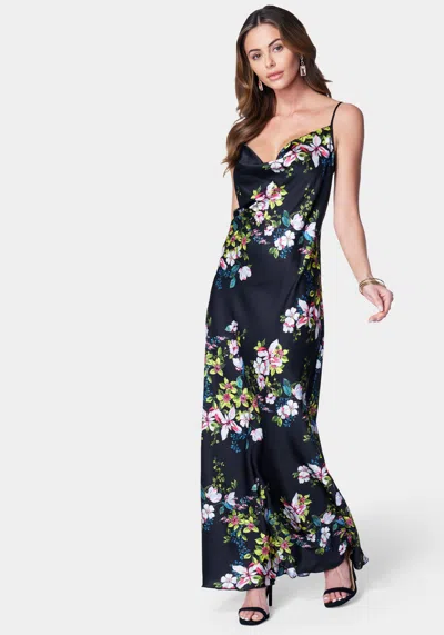 Bebe Floral Cowl Neck Maxi Dress In Black,multi