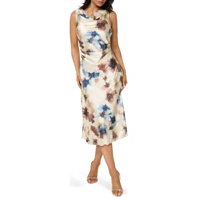 Bebe Floral Cowl Neck Sleeveless Satin Midi Dress In Multi