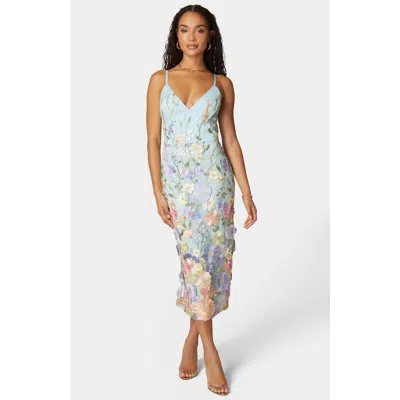Bebe 3d Floral Embroidered Midi Dress In Blue Multi