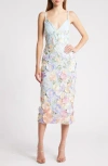 Bebe 3d Floral Embroidered Midi Dress In Blue Multi