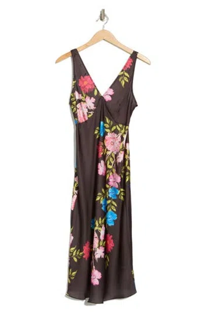 Bebe Floral Mesh Bias Cut Dress In Black/multi