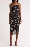 Bebe Floral Shirred Mesh Slipdress In Black
