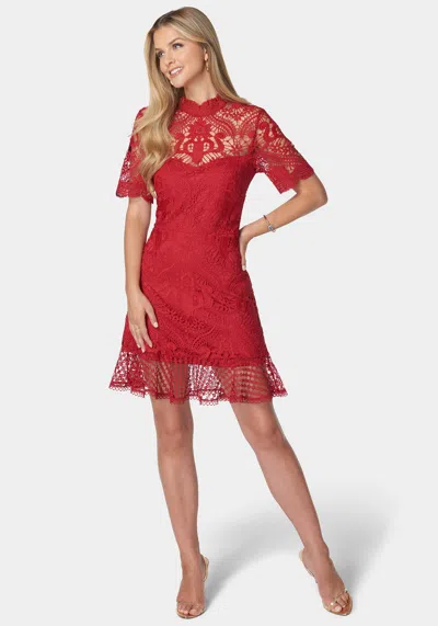 Bebe Flounce Lace Mini Dress In Red