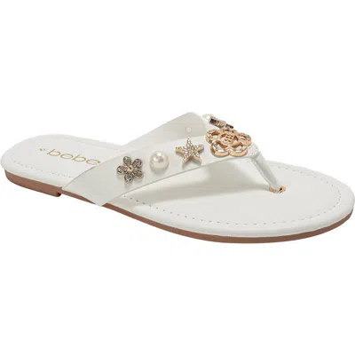 Bebe Flower Charm Thong Sandal In White