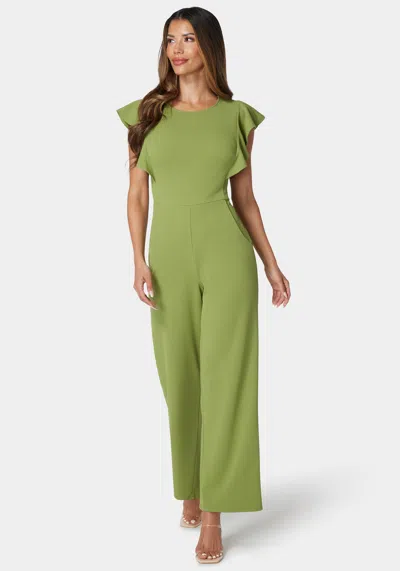 Bebe Flutter Sleeve Core Jumpsuit In Olive
