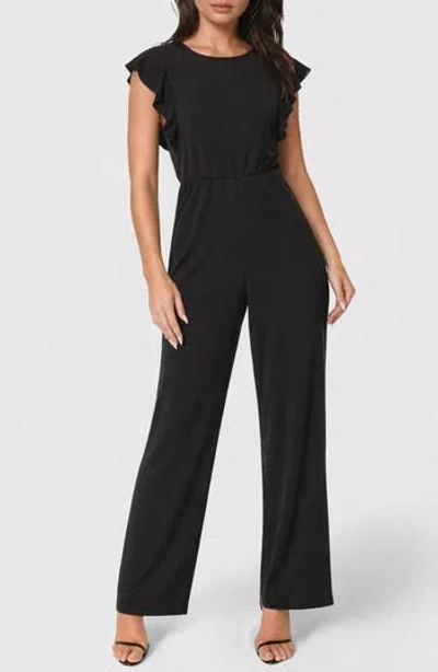 Bebe Flutter Sleeve Wide Leg Jumpsuit In Black