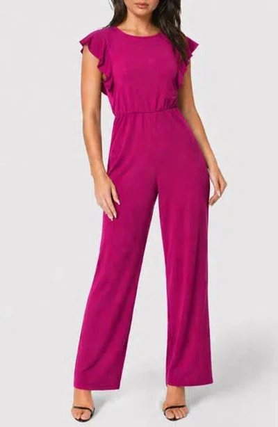 Bebe Flutter Sleeve Wide Leg Jumpsuit In Purple