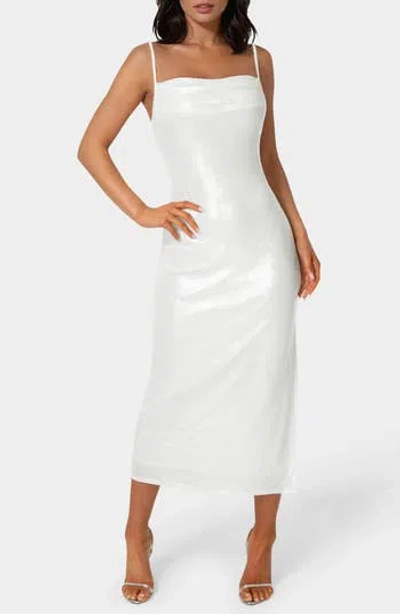 Bebe Foil Metallic Midi Dress In White