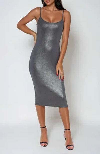 Bebe Foil Rib Sleeveless Midi Dress In Blue
