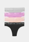 Bebe Four Pack Ribbed Seamless Microfiber Tanga Set In Heather Grey