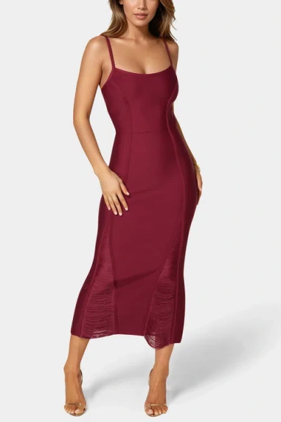 Bebe Fringe Inset Bandage Midi Dress In Burgundy