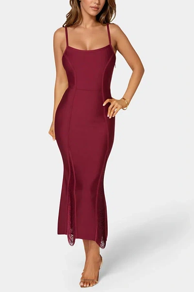 Bebe Fringe Inset Bandage Midi Dress In Burgundy, Women's At Urban Outfitters