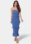 Bebe Georgette Smocked Midi Dress In Denim